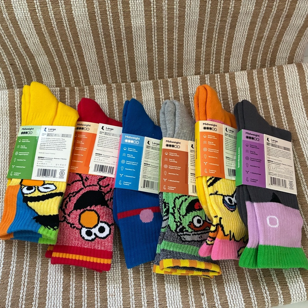 Bombas X Sesame Street Crew Socks - Multi Color Pack - Picture 3 of 5